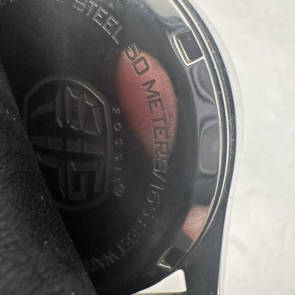 Fossil Big Tic Watch Mens 40mm Black Leather Cuff Grunge Rock New Battery - Picture 9 of 11